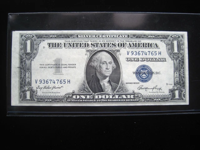 USA $1 1935-E V93674765H # SILVER CERTIFICATE Blue Seal Washington Dollar Money