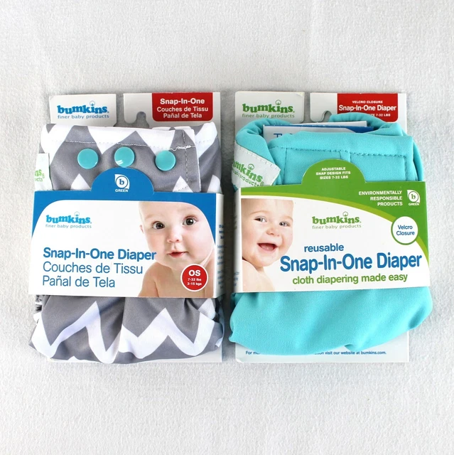 Bumkins Snap In One Cloth Diapers Lot of 2 Gray Chevron Aqua Adjustable One Size