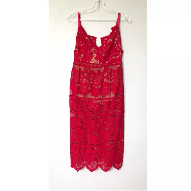 For Love and Lemons Gianna Midi Dress in Red Lace Size S