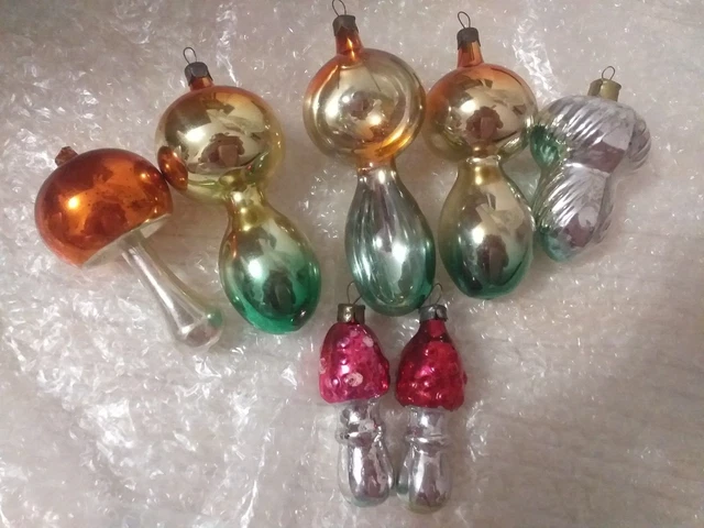 Vintage Russian USSR Glass Christmas Ornament Xmas Tree Decoration mushrooms