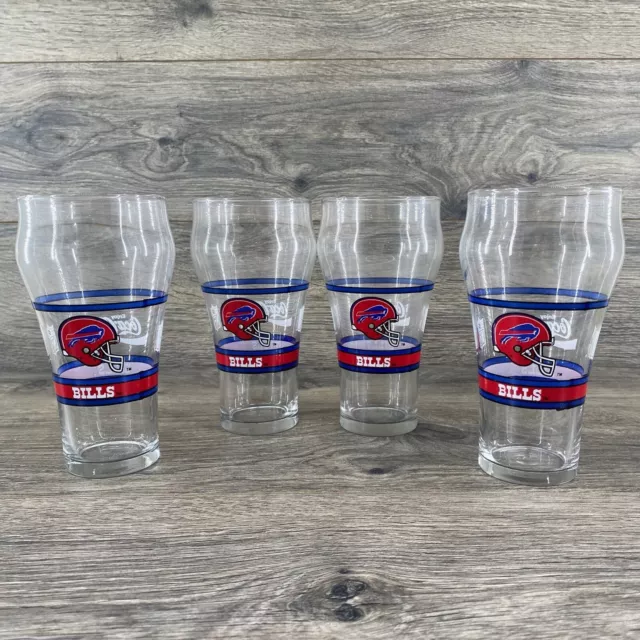 Vintage Libbey Buffalo Bills Set of 4 Souvenir Glasses 12 oz Clear NFL Coca Cola