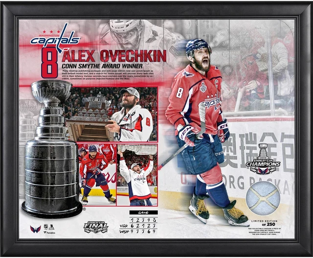 AlexOvechkin Capitals FRMD 16x20 2018 SC Champ MVPCollage w/ GU Net LE/250