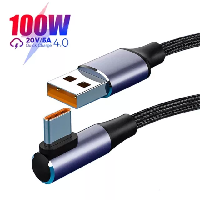 4.0 Degré 90 Câble USB C vers USB Type C Angle droit PD 100W Charge rapide
