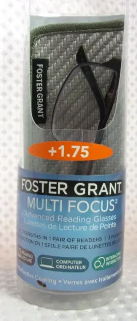 Foster Grant E-Readers - Samson - Advanced Reading Glasses +1.75 Case+Cloth NEW