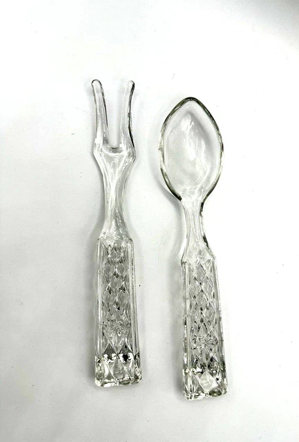 Anchor Hocking Wexford Pattern Glass Fork and Spoon Salad Serving Set-Vintage