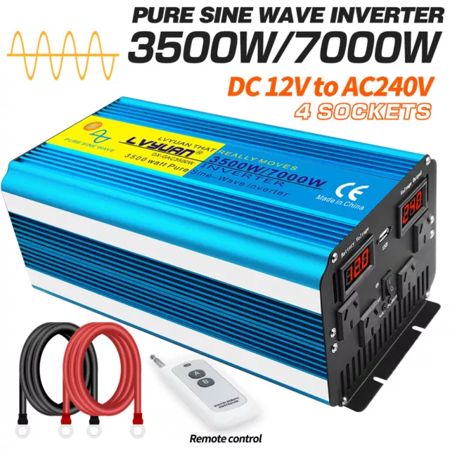 3500W 7000W Pure Sine Wave Power Inverter 12V to 240V Converter Remote Control