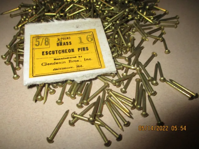 100  Vintage 5/8" X #16, Solid Brass Brad Nails, Round Dome Head Escutcheon Pins 3
