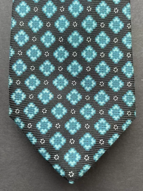 KITON NAPOLI TIE Mens 7 Fold Handmade Silk 59" Emerald Green Black Necktie