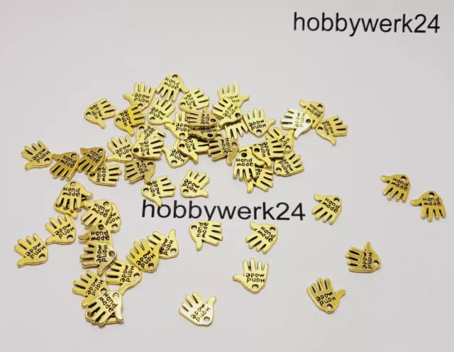 50x Metall-Anhänger " Handmade " 12mm Antikgold, Labels für DIY-Projekte