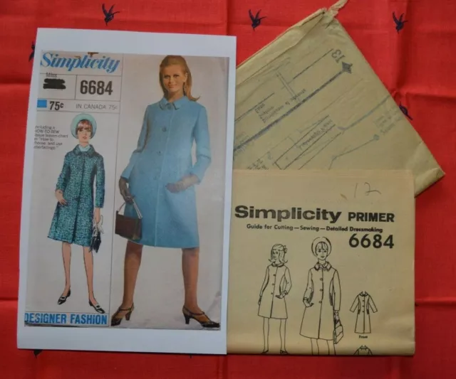 Simplicity Sewing Pattern 6684 Womens Coat Size 12 Vintage 60s Uncut FF