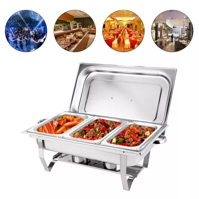 3*3L Stainless Steel Chafing Dish Set Buffet Food Pan Catering Food Warmer US