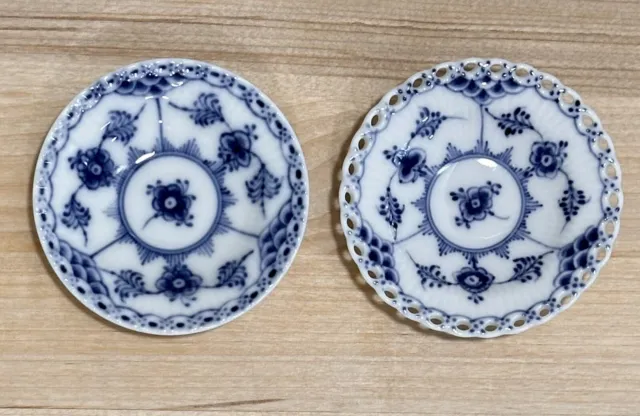 Royal Copenhagen Blue Fluted Half Lace #1004 (Reticulated) & #504 Butter Plates