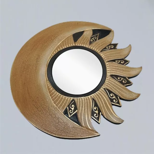 Sonne Mond Spiegel Antik Art 35 cm handgearbeitet Dekospiegel Wandspiegel