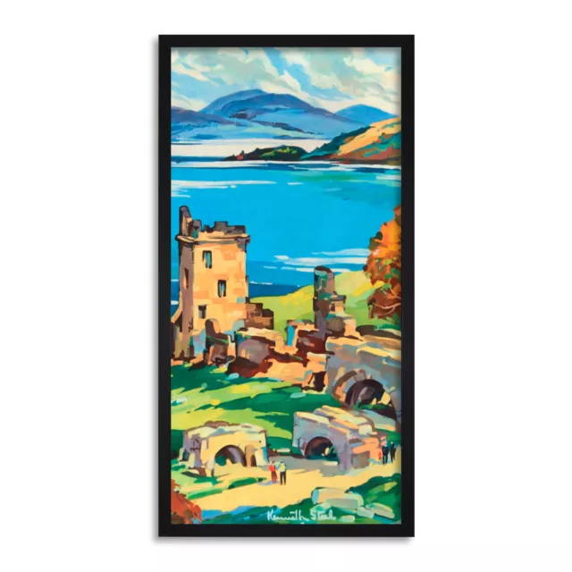 Urquhart Schloss Loch Ness lange Tafel gerahmt Wandkunstdruck 12x25 Zoll