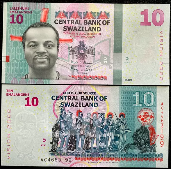 Swaziland 10 Emalangeni 2015 Banknote World Paper Money UNC Currency Bill Note
