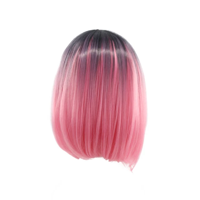 Womens Bob Wig Gradient Color Cosplay Synthetic Hair Wig Short Straight Wigs