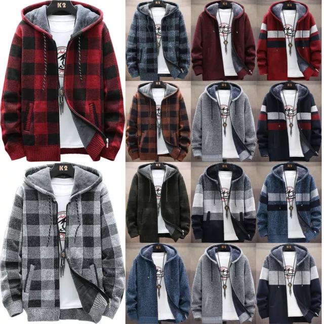 Mens Fleece Lined Hooded Winter Zipper Coat Jacket Sweatshirt Thick Warm Hoodie