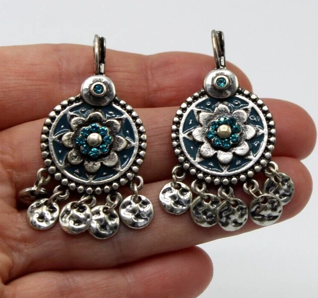 Boucles D'oreilles Clips Gas Bijoux St Tropez - Émail Et Strass Sur Métal Argenté, 37x25mm, Occasion