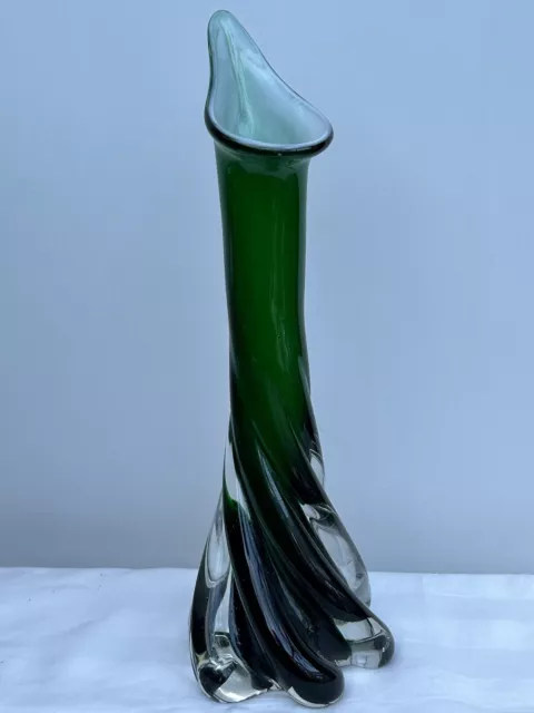 Vintage Emerald Green Vase Unusual Shape 11 inches Tall