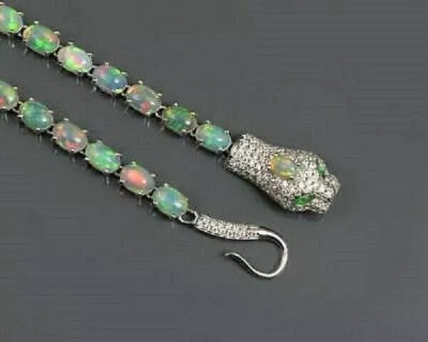 Snake Tennis Bracelet 25Ct Oval Cut Opal & Emerald Women's 14k White Gold Finish