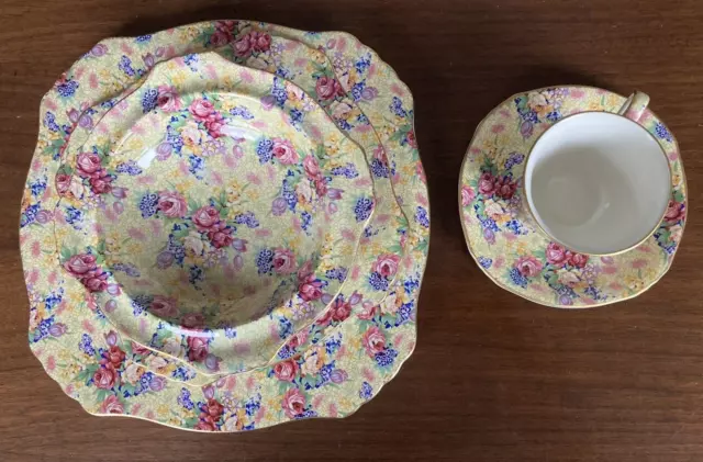 Royal Winton Grimwades Welbeck Chintz Square 6 Piece Dinner Place Setting 1995