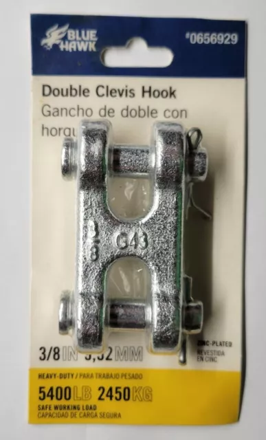 Blue Hawk 3/8 in. Zinc Plated Double Clevis Hook - Heavy Duty 5400 lb. Max Load