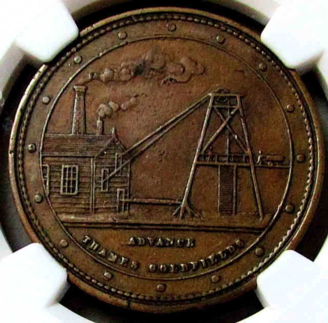 1874 NEW ZEALAND GEORGE McCAUL GRAHAMSTOWN PENNY TOKEN TN-44 NGC AU 53 BN