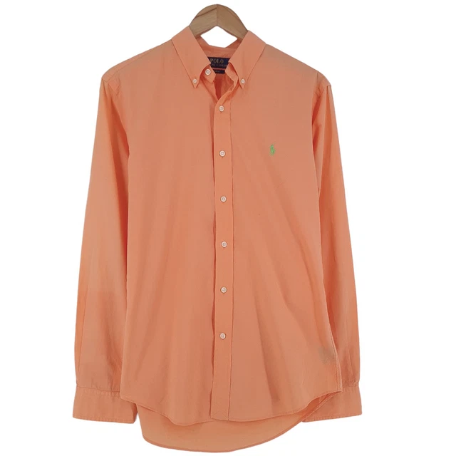 Polo Ralph Lauren Slim Fit Arancione Camicia Manica Lunga Uomo Taglia M Media
