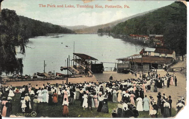 THE PARK AND LAKE, TUMBLING RUN, Pottsville, Pennsylvania, PA, Posted