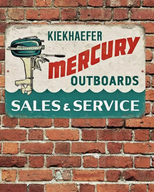 Mercury Outboards Sales & Service Sign Aluminum Metal 8"x12" Retro Aged Rustic