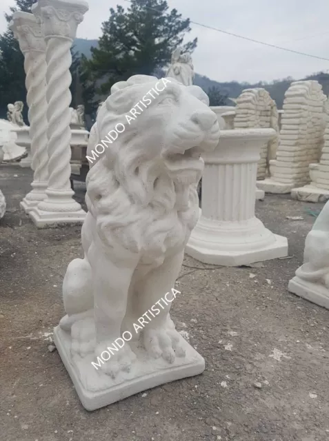 Leone Statua Scultura Da Giardino Per Esterno In Cemento Bianco Marmo E Pietra