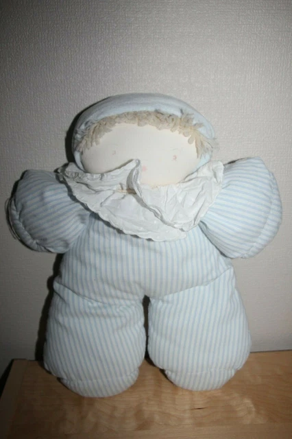 MOULIN ROTY doudou peluche  POUPEE LUTIN RAYE BLEU BLANC  35 CM  vintage