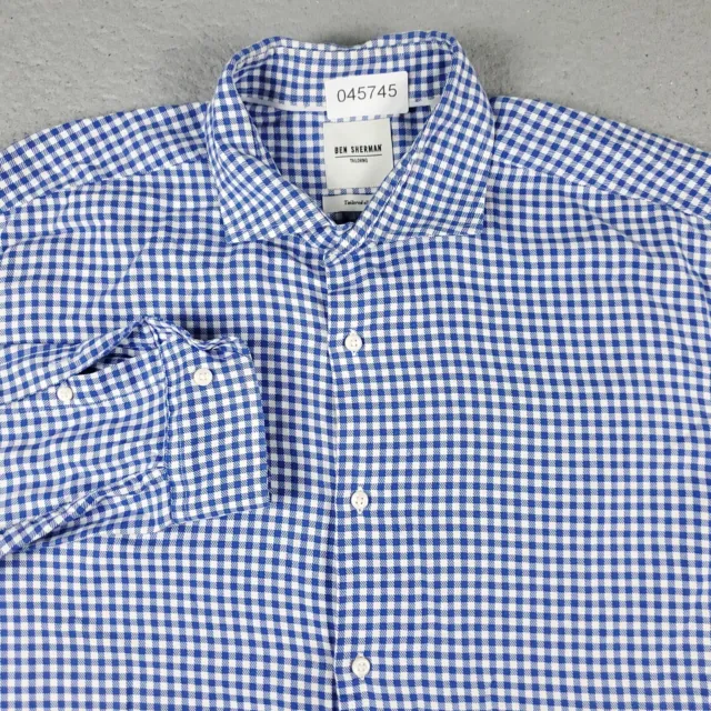 Ben Sherman Shirt Mens Large Blue White Check Casual Button Up Long Sleeve