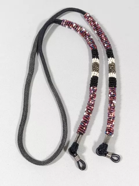 Purple Black Glass Seed Bead Cord Eyeglass Chain Holder