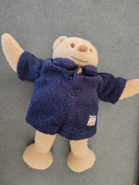 Doudou Peluche Ours Beige Manteau Bleu Marine - JOLLYBABY - Grelot - 30 Cm