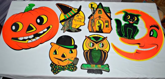Beistle Halloween 6 Pc Vintage Witch Black Cat Pumpkin Owl Paper Cut Outs 