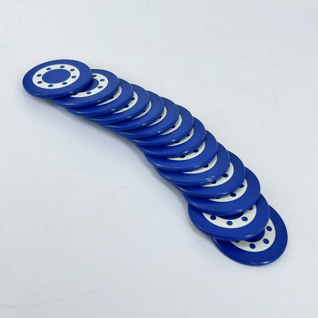 Vintage Clay Poker Chips Blue Dotted Wheel Casino Gaming Gambling Set of 14