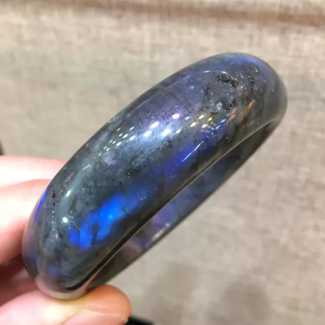 58mm Natural Labradorite Rainbow Light Crystal Gemstone Bangle Bracelet AAA