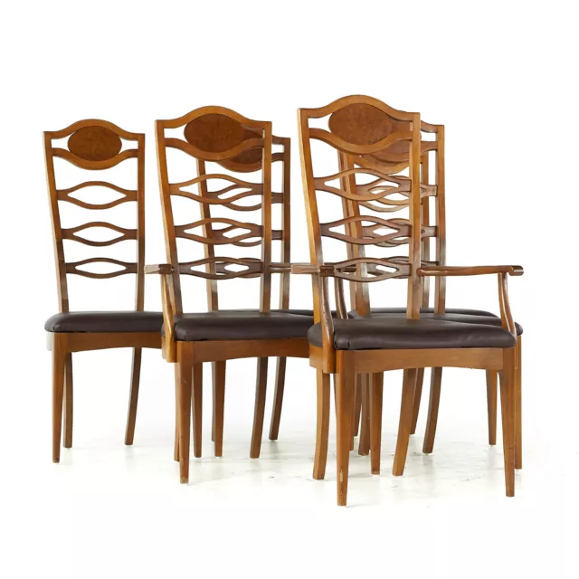 Young Manufacturing Mid Century Walnut and Burlwood Dining Chairs - Set of 6