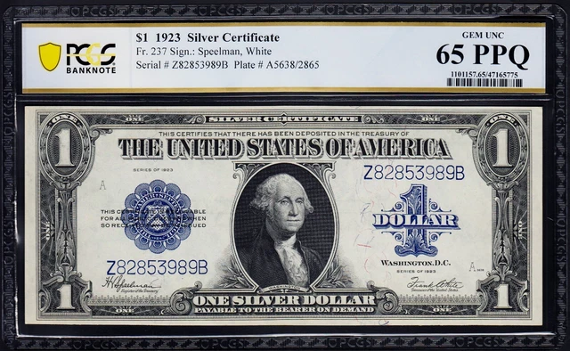 1923 Horseblanket $1 Silver Certificate PCGS Gem Uncirculated 65 PPQ