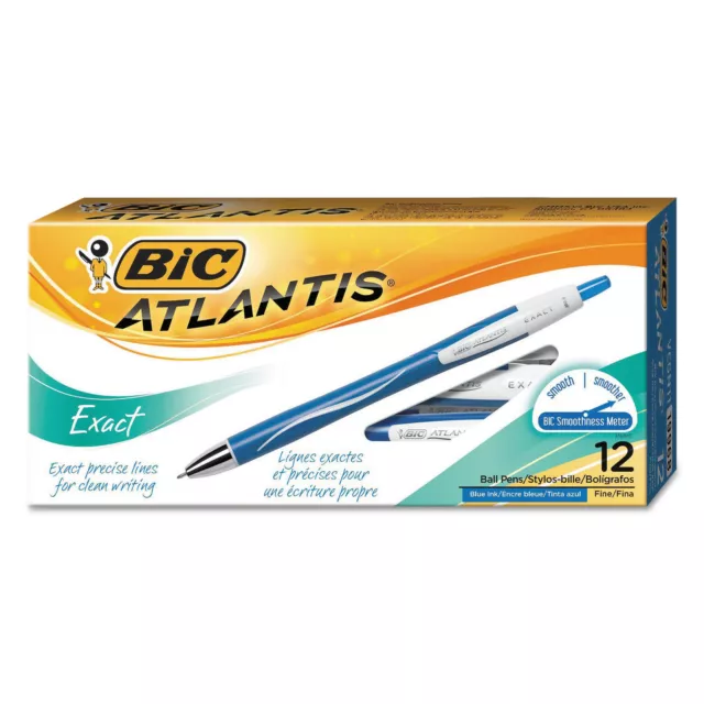 BIC Atlantis Exact Retractable Ball Point Pen, Blue, 12 Pack