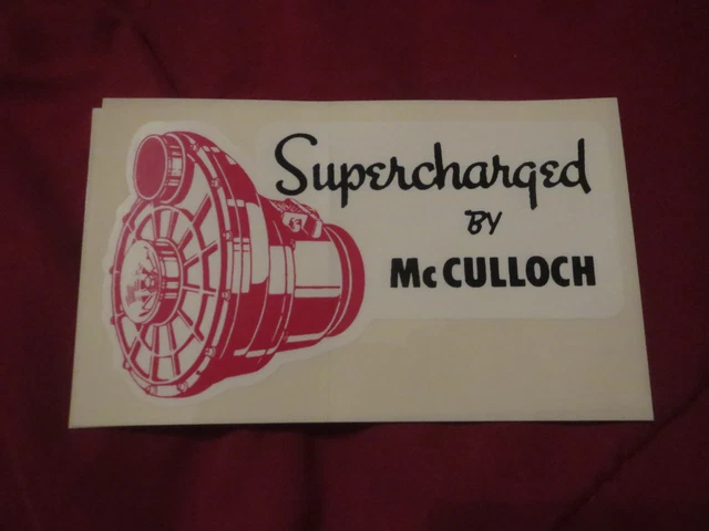 Mcculloch Supercharger "Supercharged By Mcculloch" Vintage Logo Decal Sticker Mcculloch Supercharger "Supercharged By Mcculloch" Vintage Logo Decal Sticker