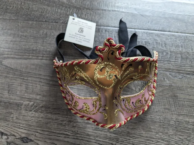 Máscara de Carnaval Vintage Veneciana Pintada a Mano Máscara de Carnaval Hecha en Italia con Etiqueta