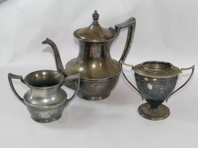 (3) Forbes Silver Plate Co. Tea Set Pieces Coffee Pot Sugar Pot Teapot, 282 2405