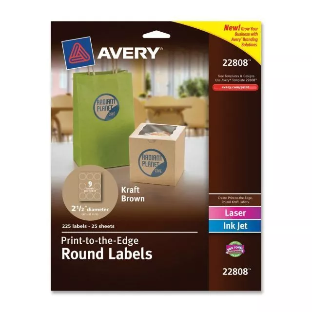 Avery® Round Print-to-the-Edge Labels, 2 1/2" dia, Brown Kraft, 2 072782228088