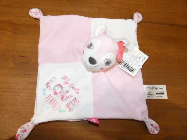 doudou faon blanc rose fleur my little love perfect pat & ripaton neuf