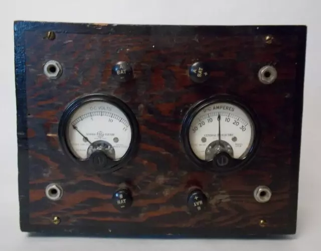 Antique General Electric Volt/Amp Meter Gauges Wooden Case No Leads Collectable