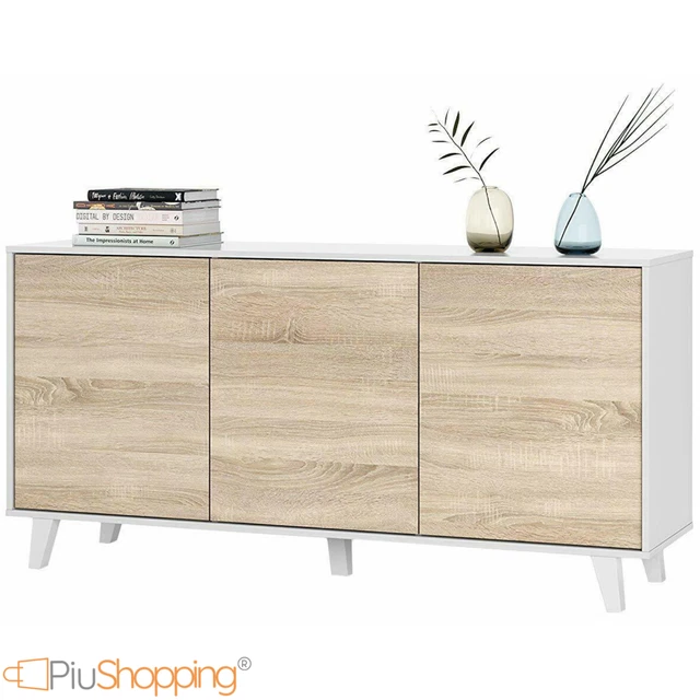 CREDENZA MODERNA MADIA Kit Mobile Buffet Con 3 Ante Legno Bianco