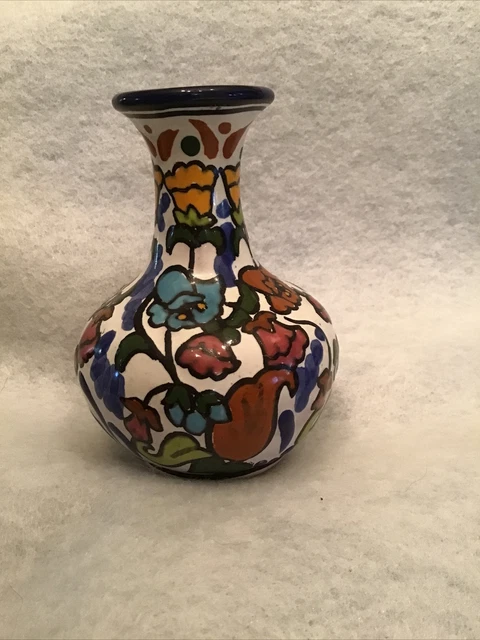 Vase Hand Painted Multicolored Talavera Mexican Folk Art Bud Vase 4”