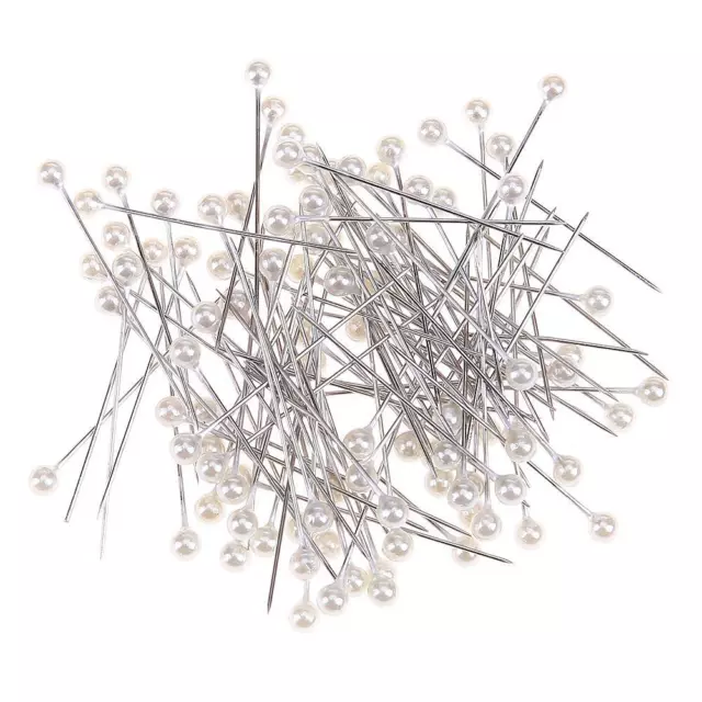 100pcs Round Pearl Head Sewing Needles Stitch Pins Bride Corsage(White)